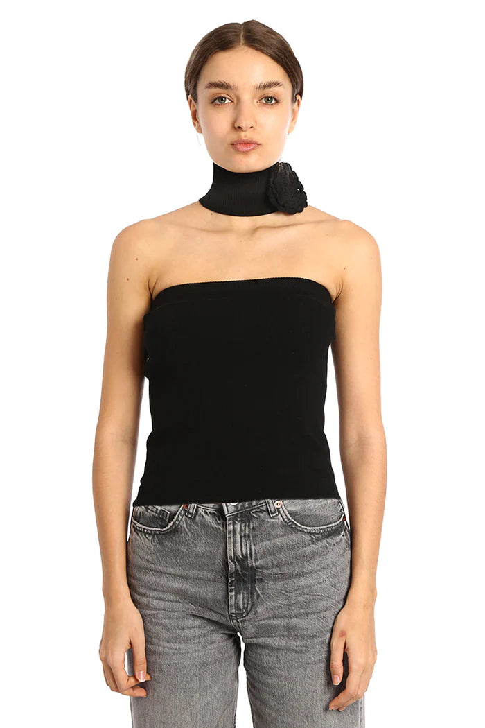 Strapless Top With Floral Appliqué