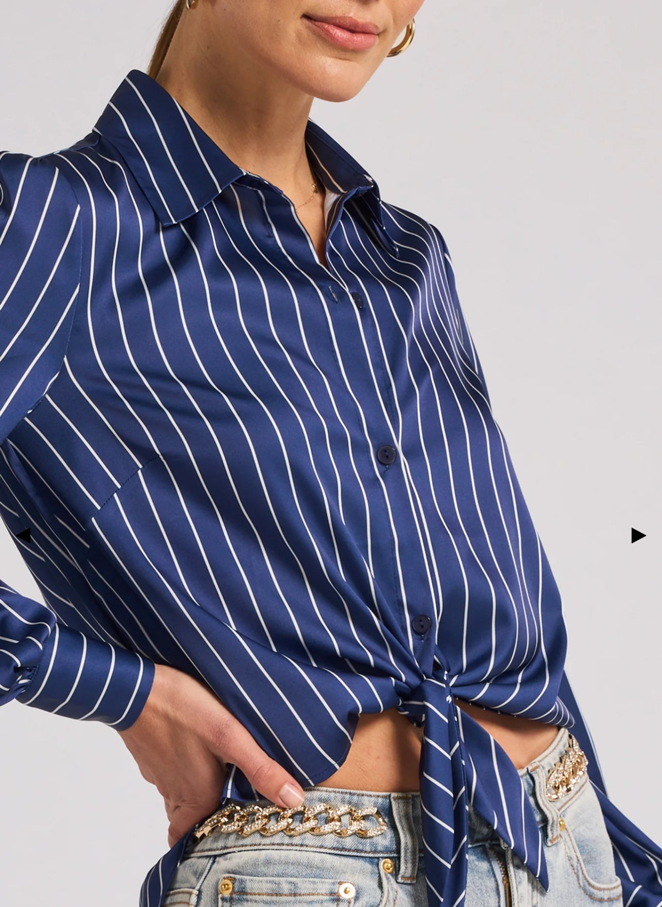 Emory Pinstripe Tie Front Blouse