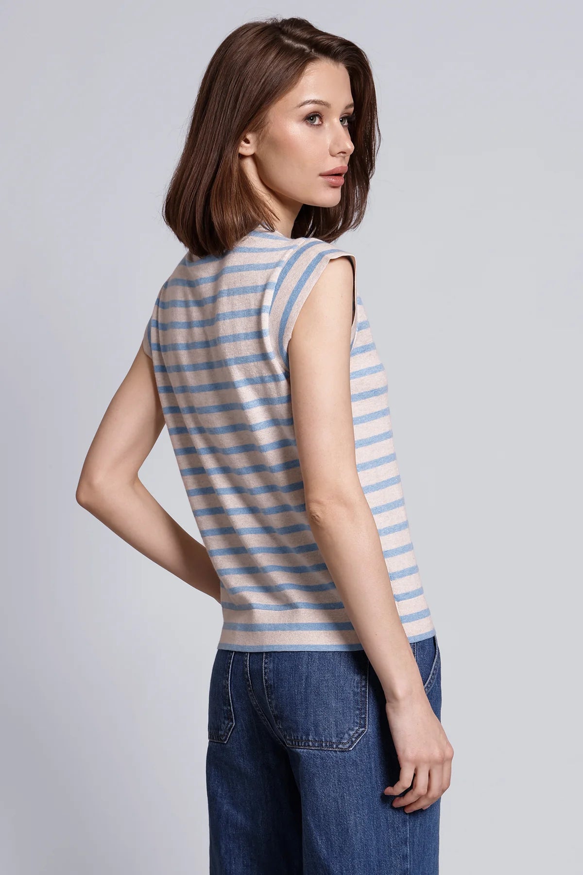 Supima Cotton Cashmere Striped Cap Sleeve Crew