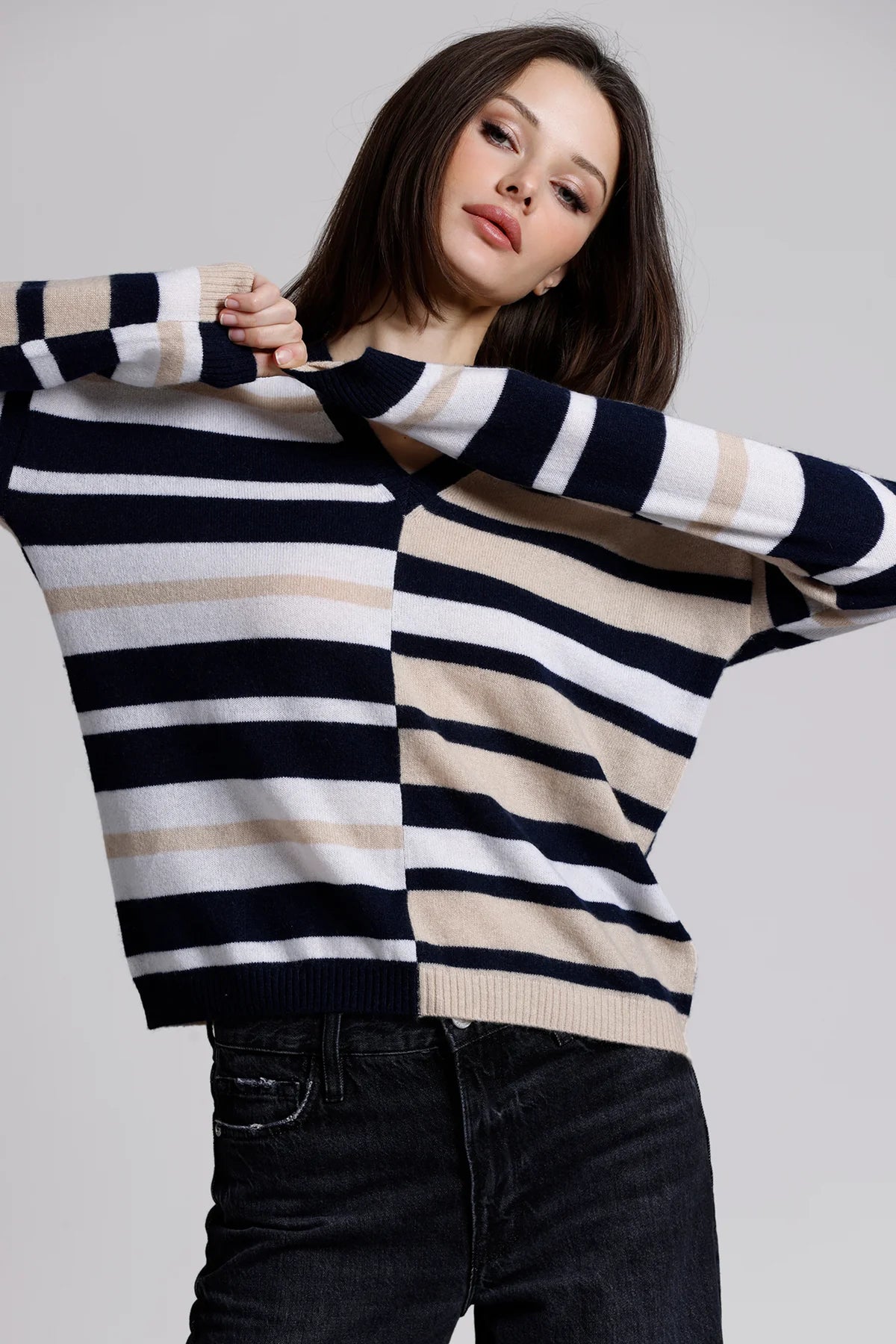 Cashmere Stripe Vneck