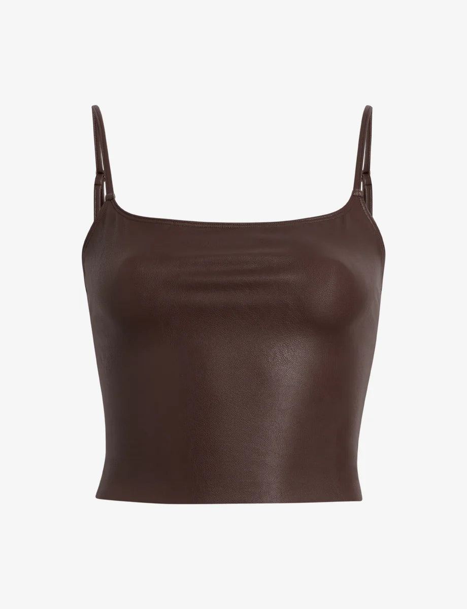 Faux Leather Cami Crop Chocolate