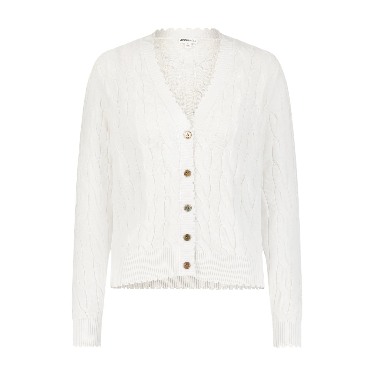 Cotton Frayed Cable Cardigan White
