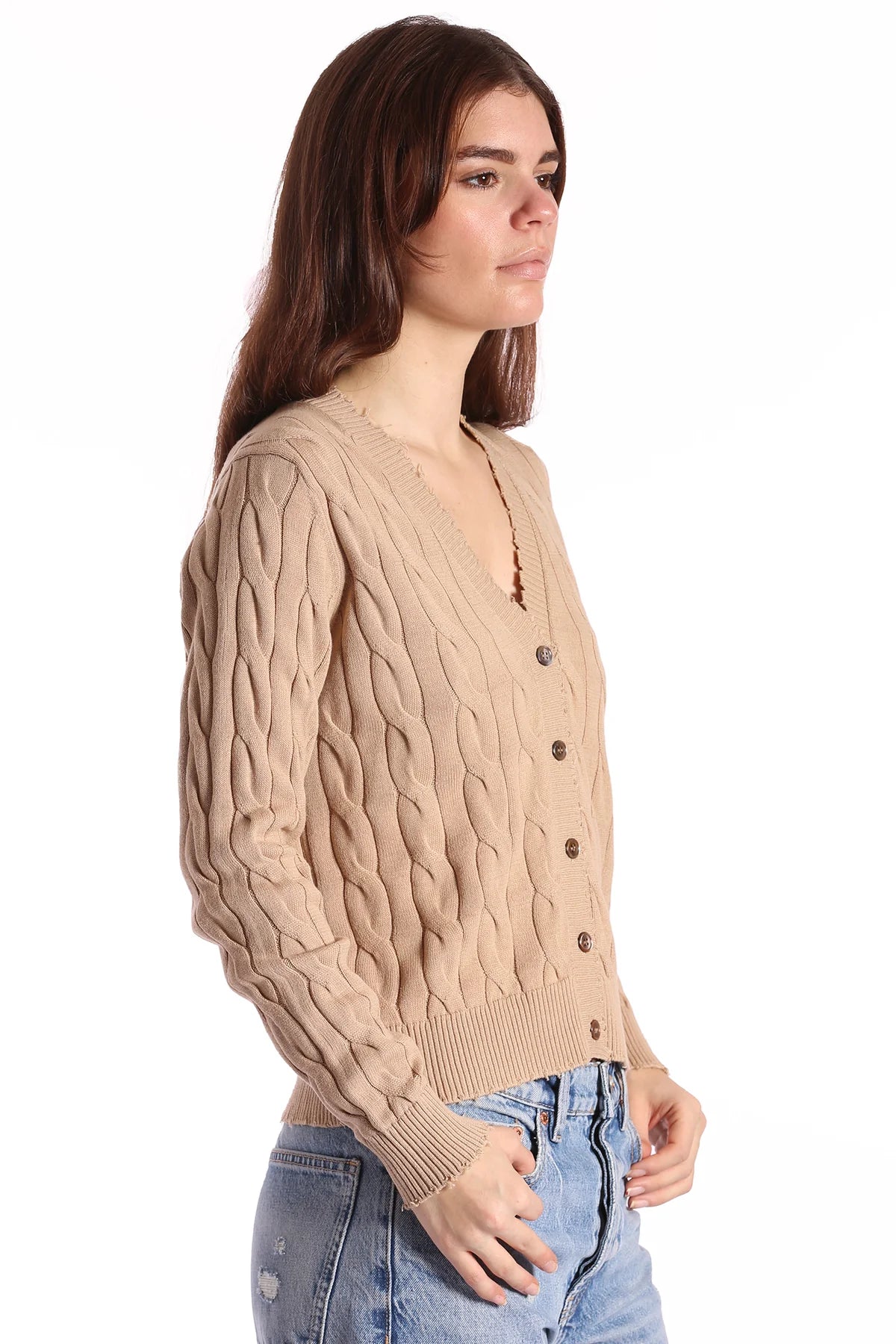 Cotton Frayed Cable Cardigan
