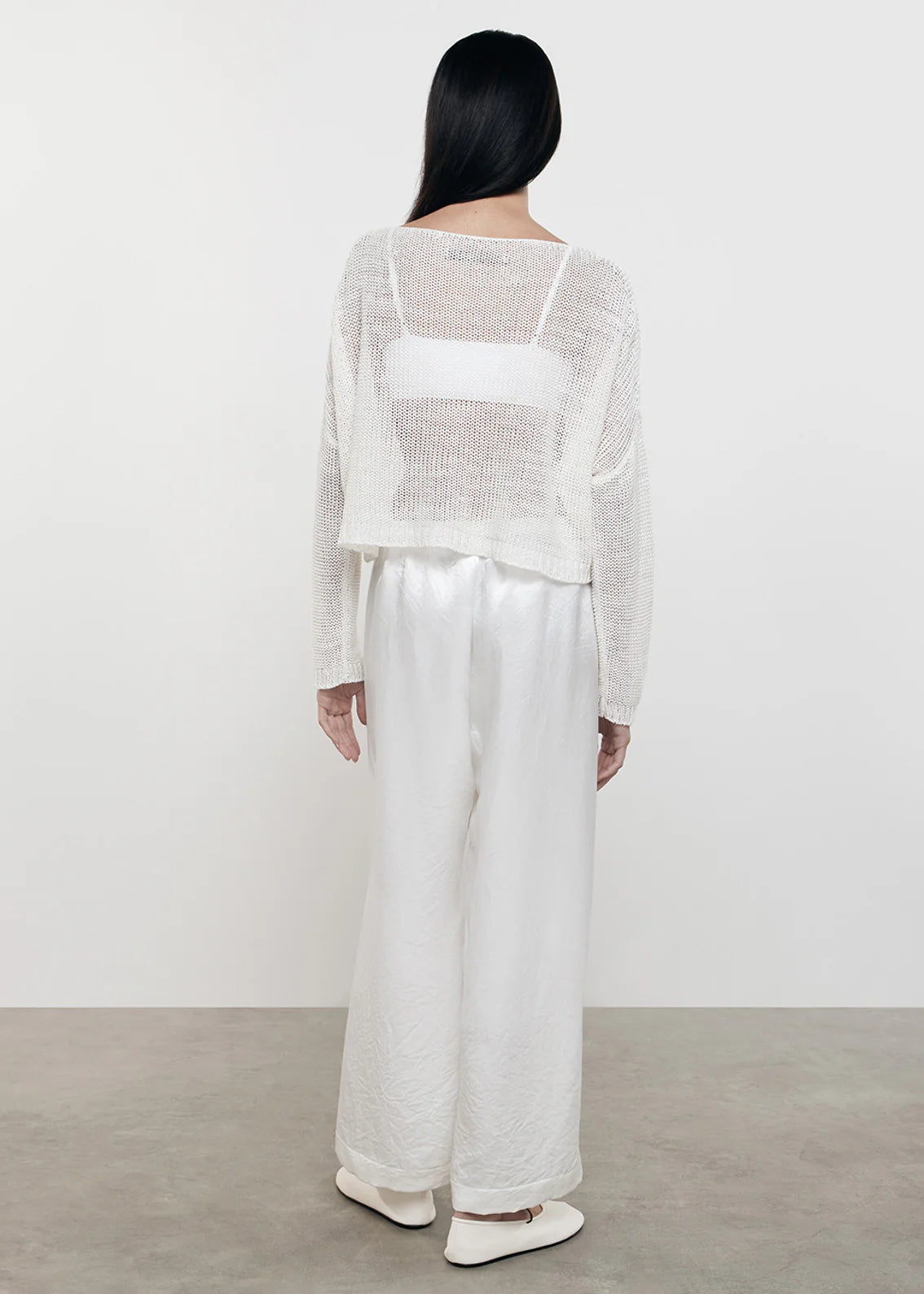Linen Open Knit Bateau Sweater White