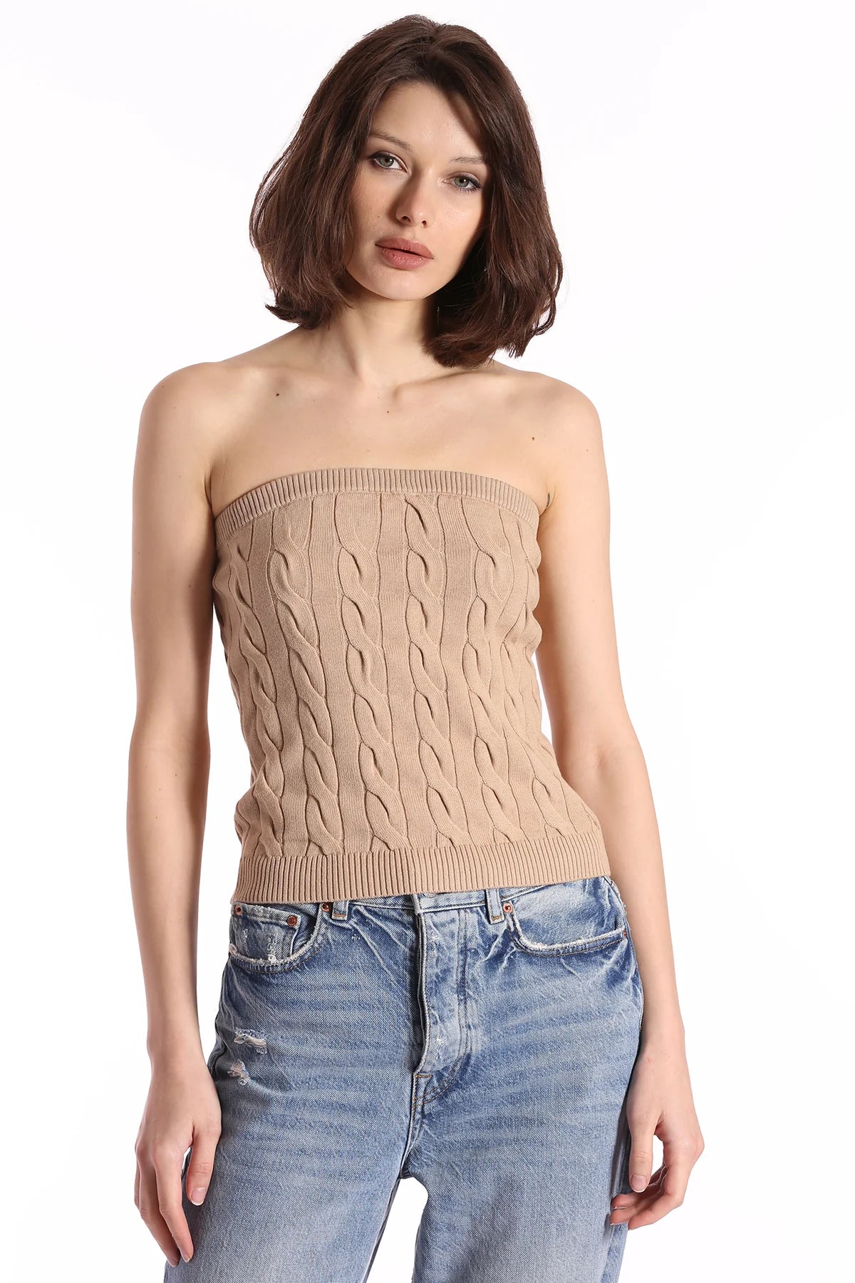 Cotton Cable Strapless Top
