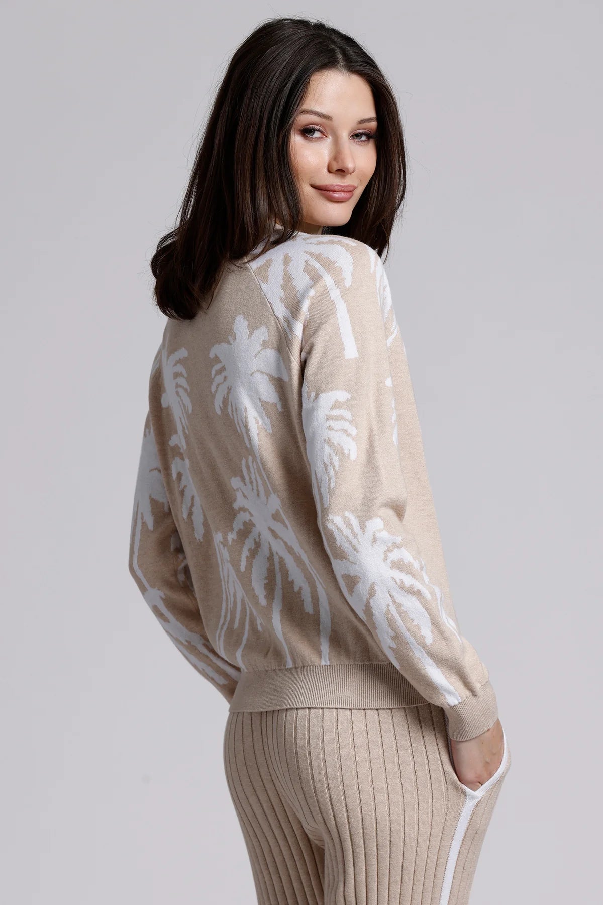 Cotton Cashmere Palm Tree Reversible Crew