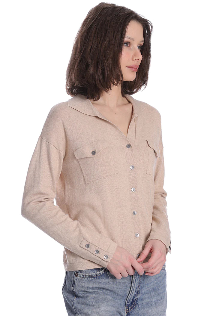 Cotton Cashmere Long Sleeve Solid Camp Shirt Brown Sugar