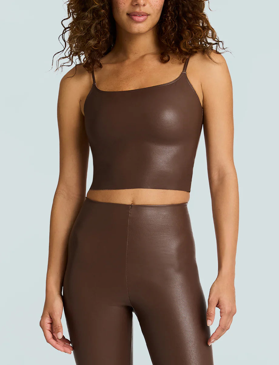 Faux Leather Cami Crop Chocolate