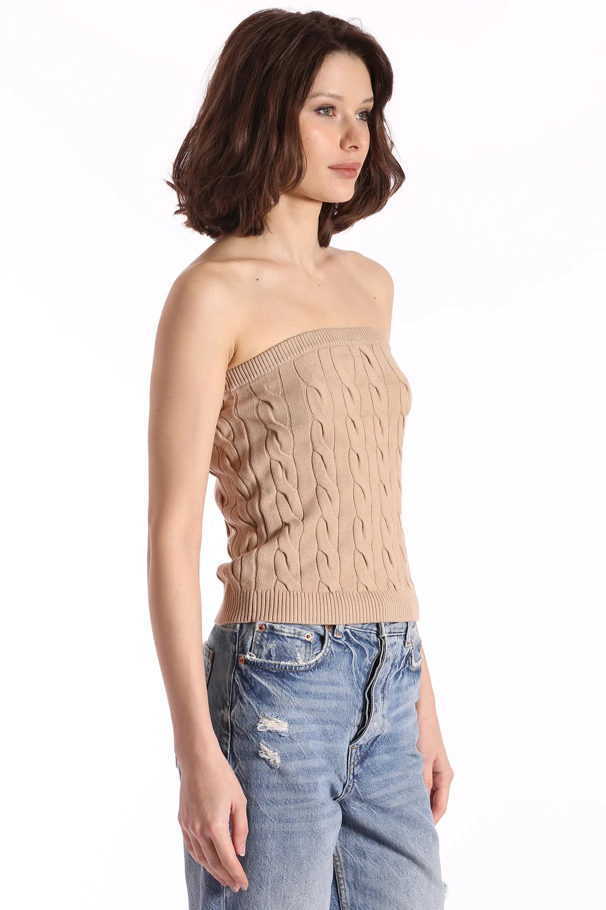 Cotton Cable Strapless Top