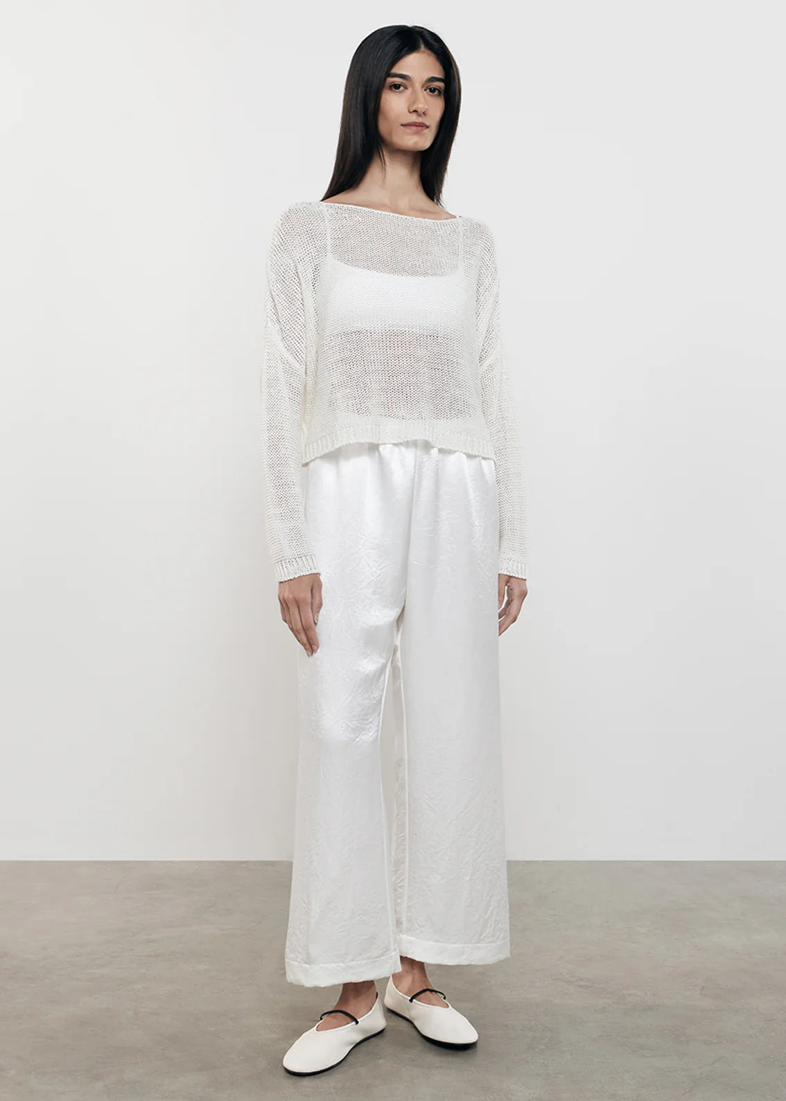 Linen Open Knit Bateau Sweater White