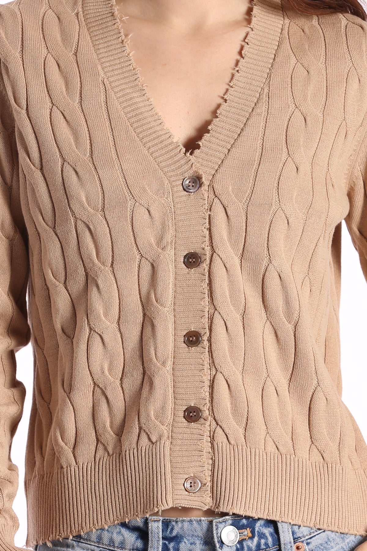 Cotton Frayed Cable Cardigan