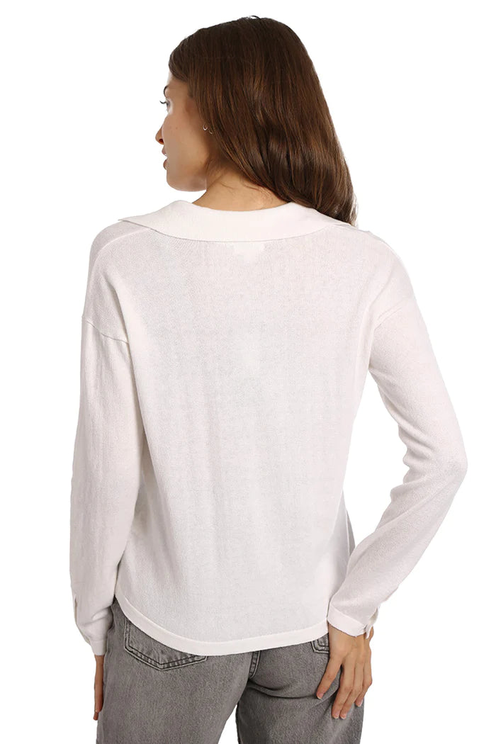 Cotton Cashmere Long Sleeve Solid Camp Shirt White