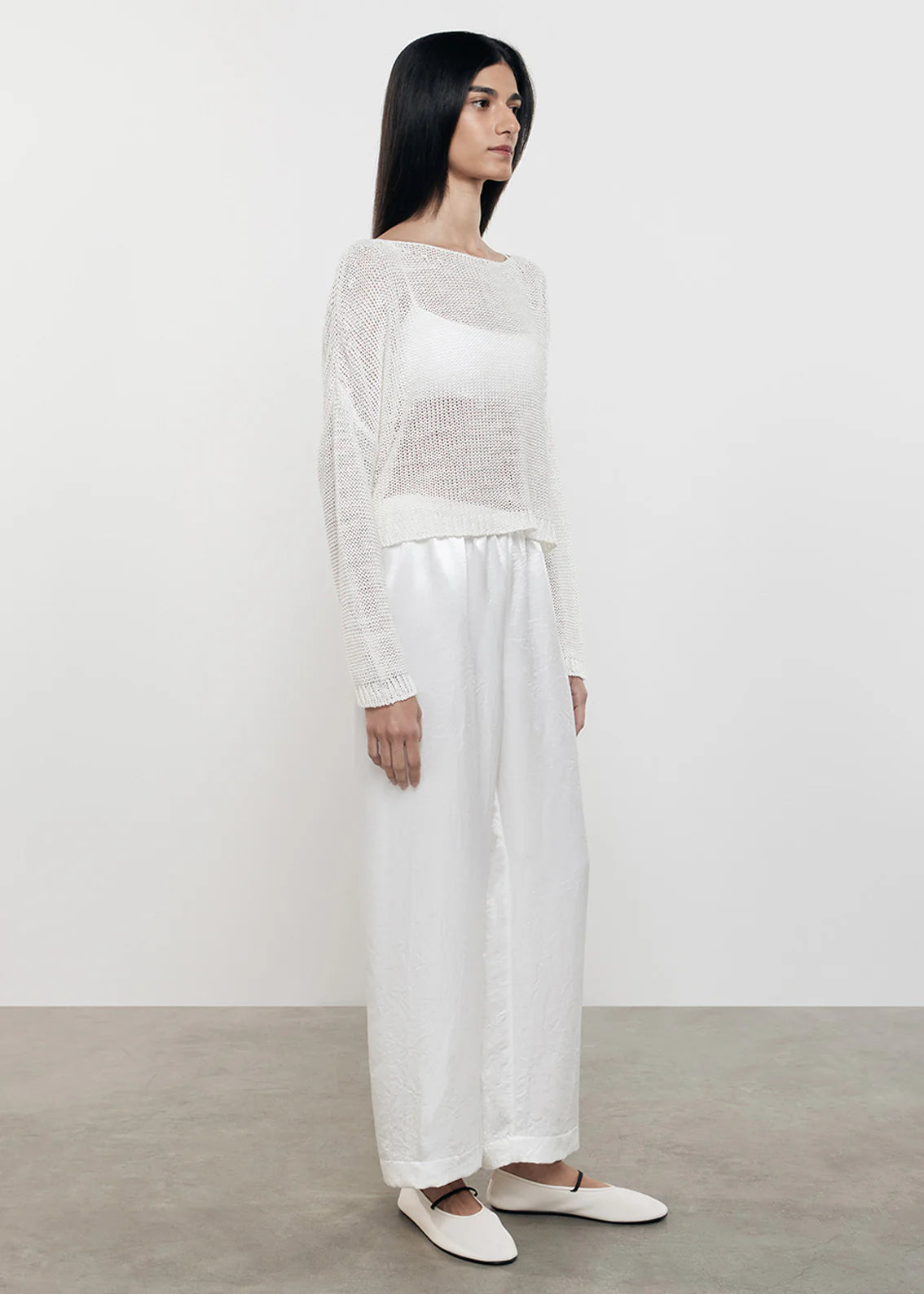 Linen Open Knit Bateau Sweater White