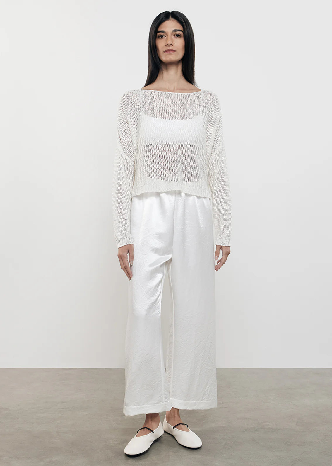 Linen Open Knit Bateau Sweater White