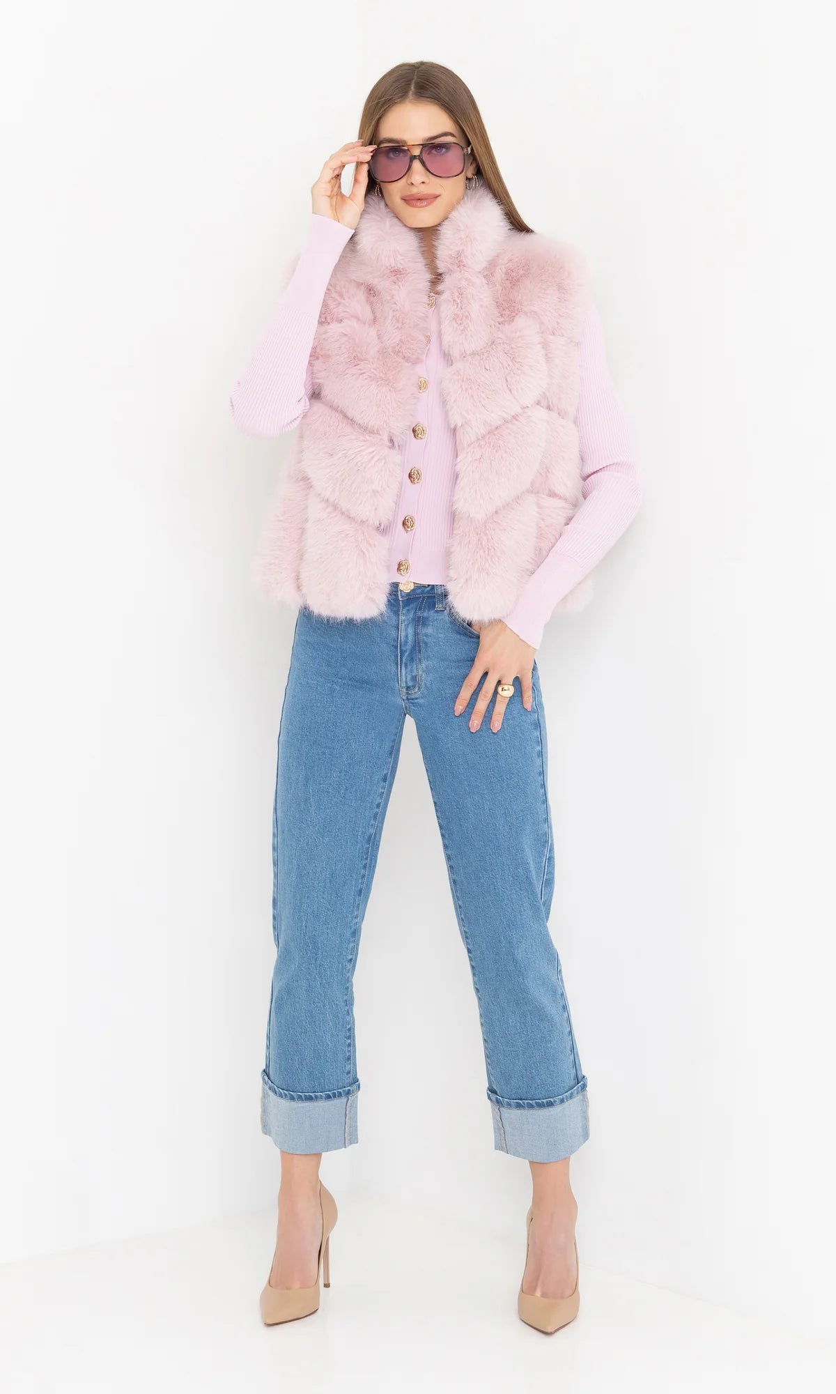 Rosario Faux Fur Vest Ballet Slipper