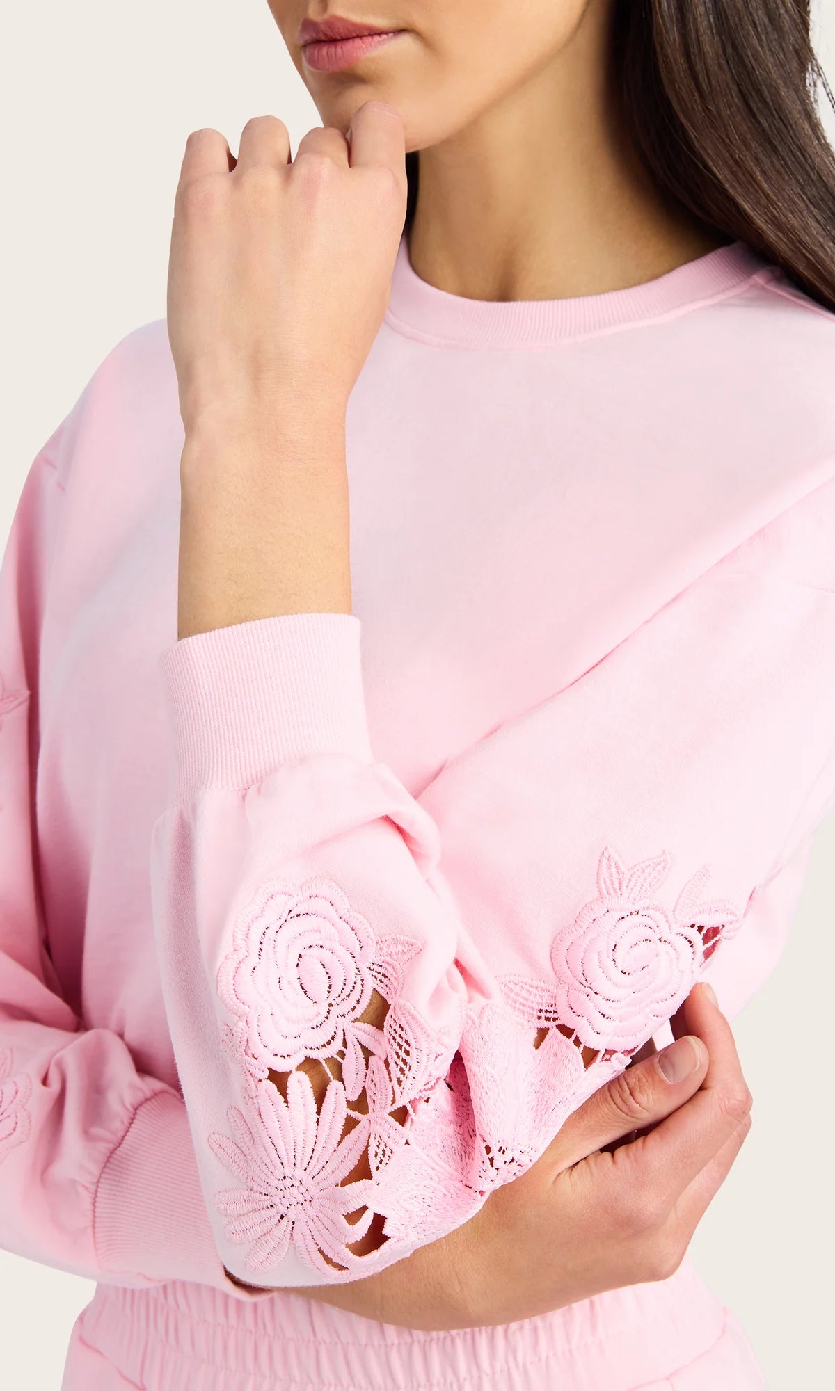 Arabella Lace Combo Sweatshirt Pink