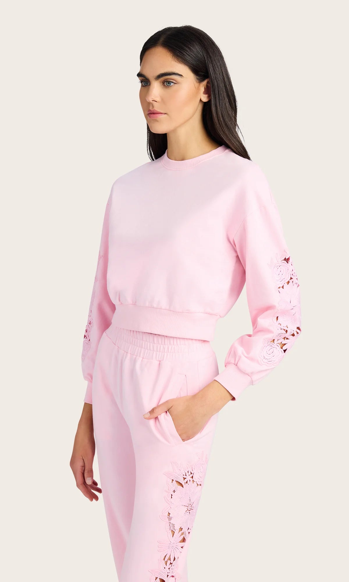 Arabella Lace Combo Sweatshirt Pink