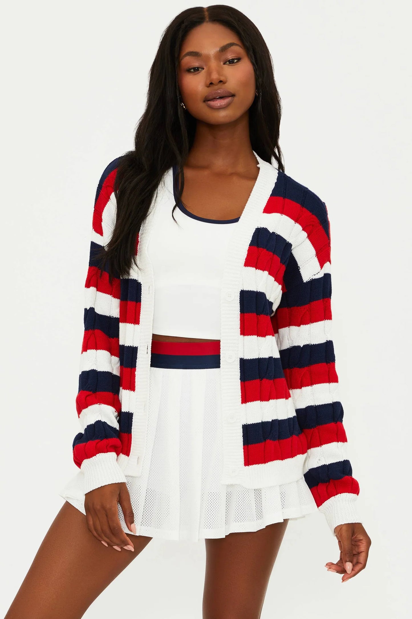 Sherry Cardigan Cherry Indigo Stripes