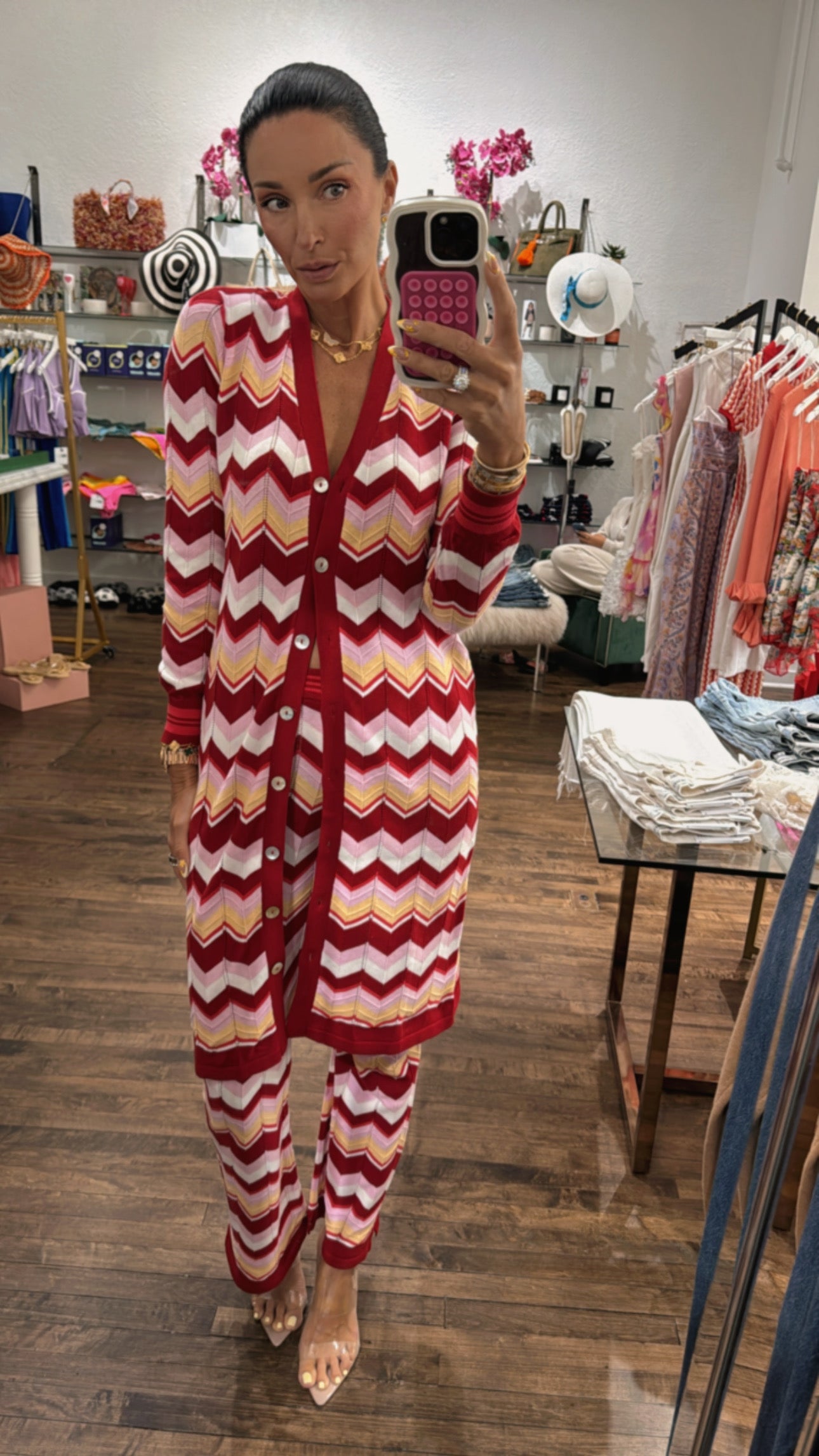Chevron Pointelle Pant Red/Pink
