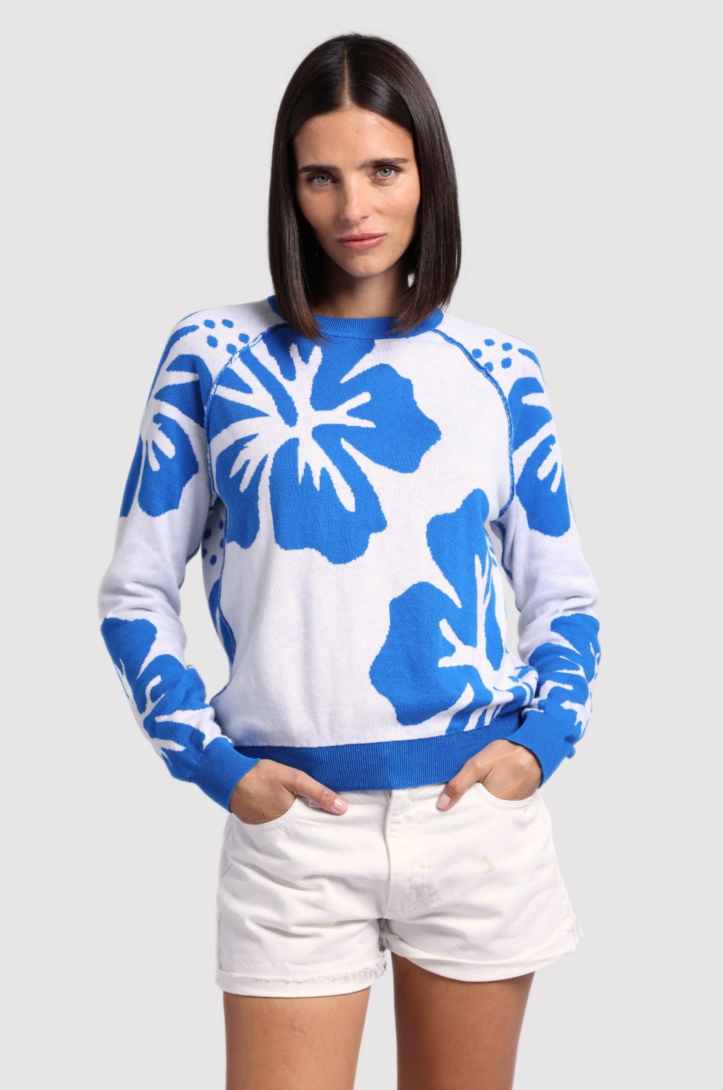 Cotton Cashmere Hibiscus Reversible Crew