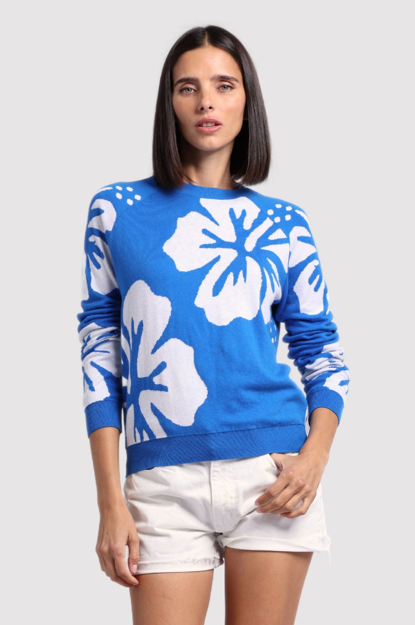 Cotton Cashmere Hibiscus Reversible Crew