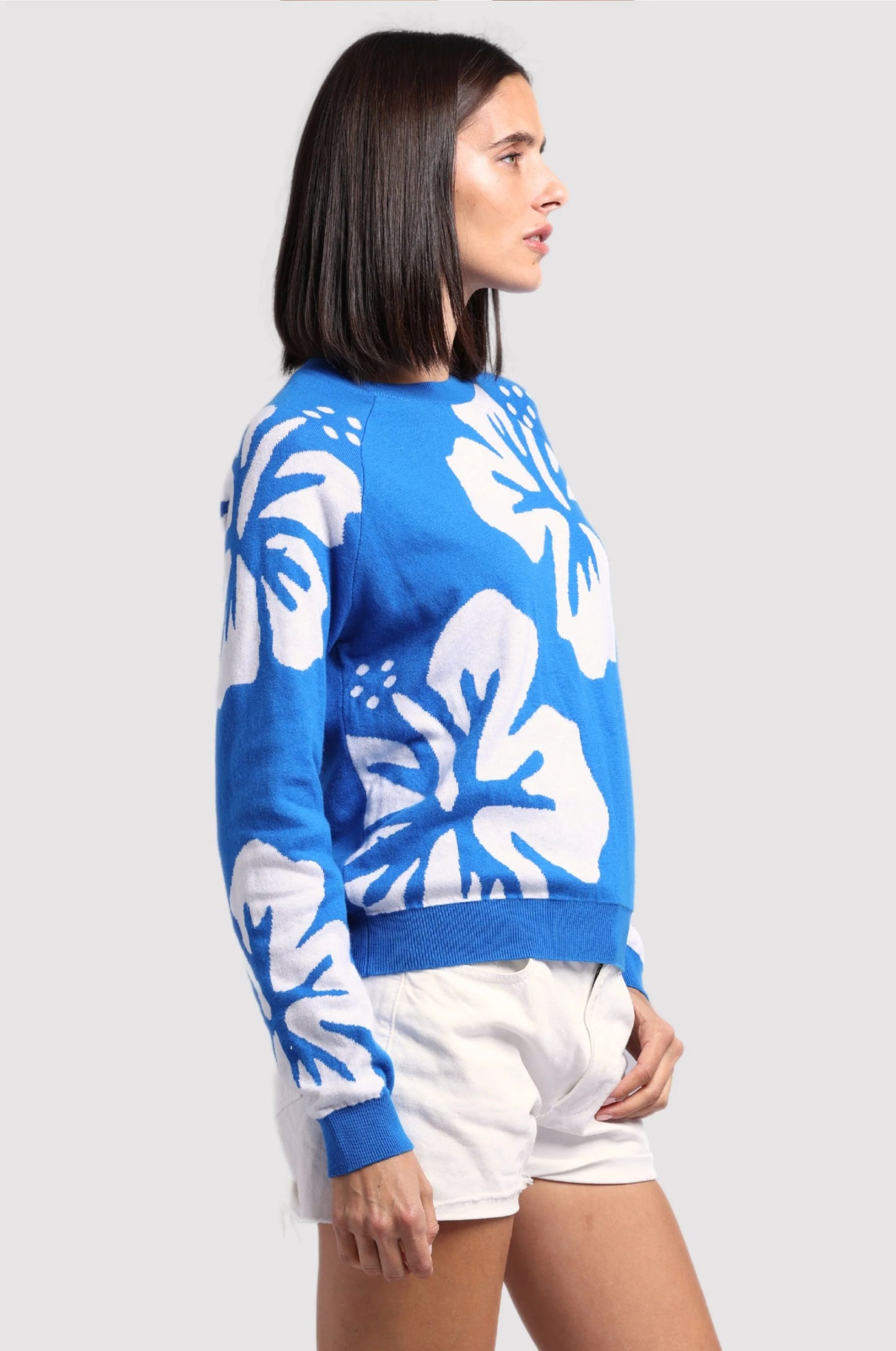 Cotton Cashmere Hibiscus Reversible Crew