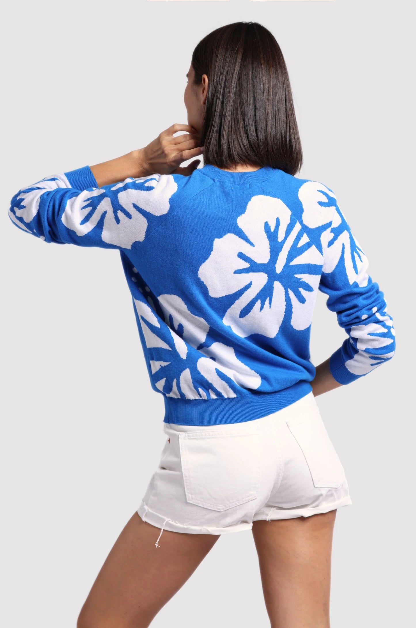 Cotton Cashmere Hibiscus Reversible Crew