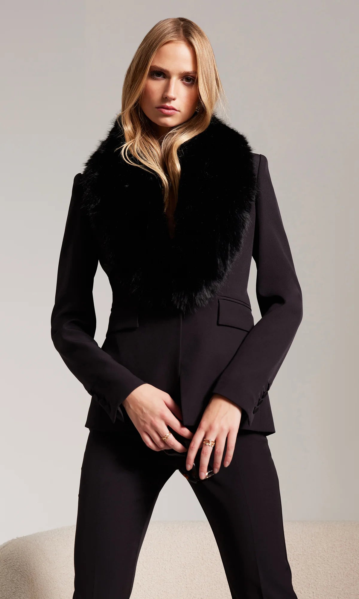Gwen Faux Fur Combo Crepe Blazer