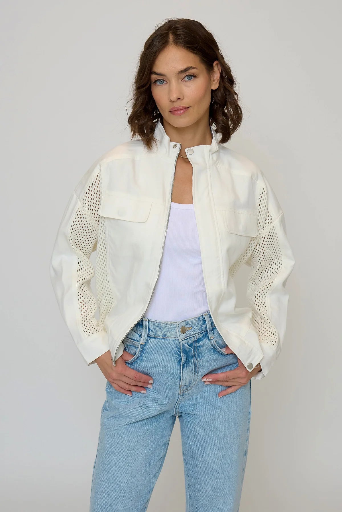 Darcy Mixed Zipup Crop Jacket