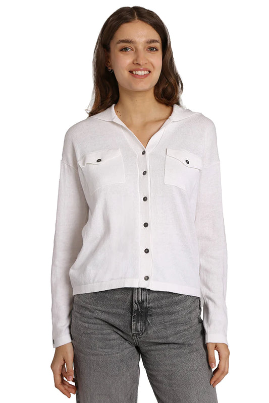 Cotton Cashmere Long Sleeve Solid Camp Shirt White
