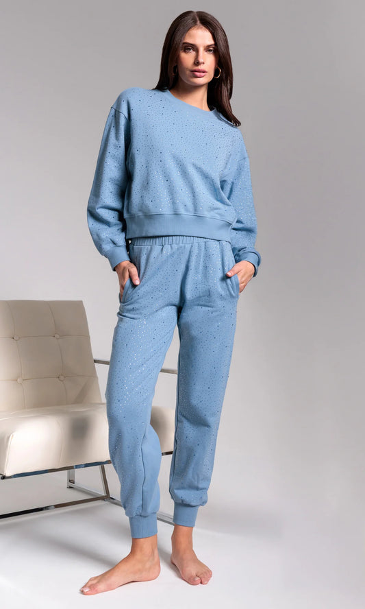 Ruel Compact Crystal Sweatpants Denim Blue