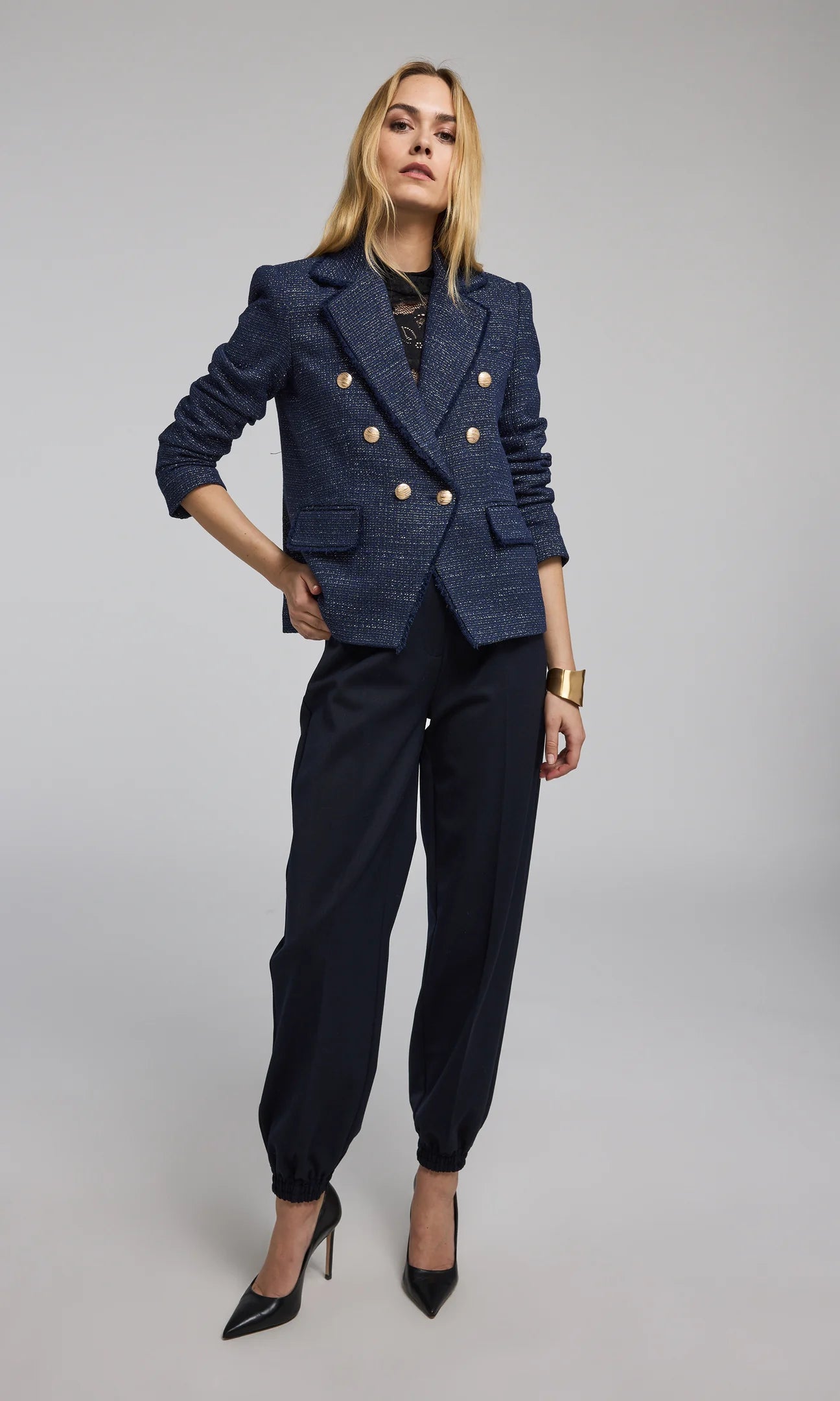 Eliza Navy Tweed Blazer