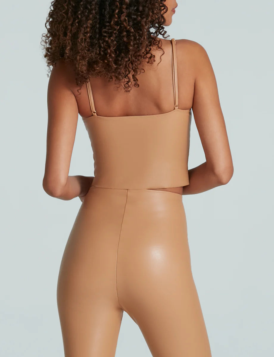 Faux Leather Cami Crop Camel