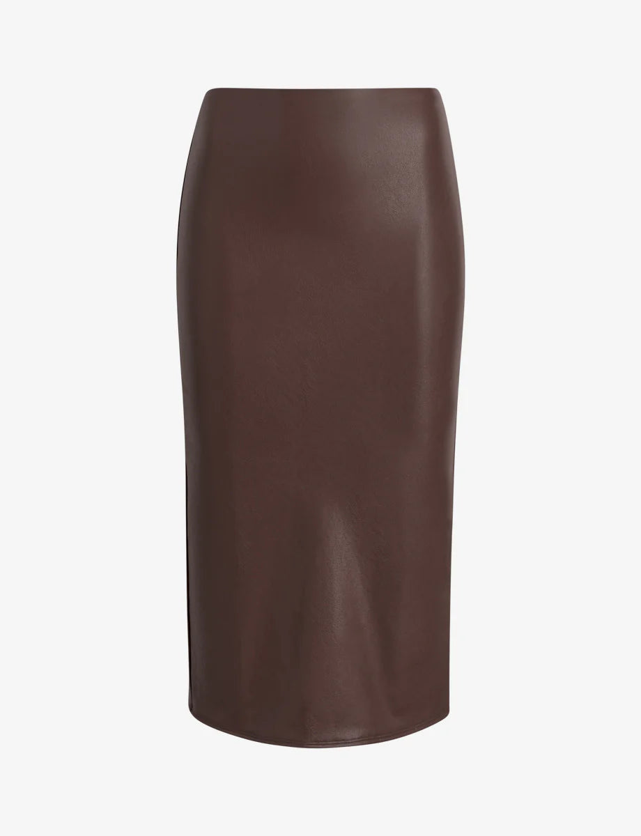 Faux Leather Midi Skirt Chocolate