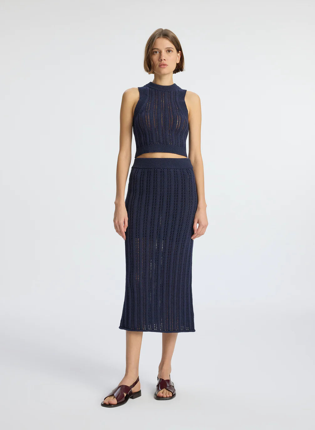 Aurora Crochet Midi Skirt Navy