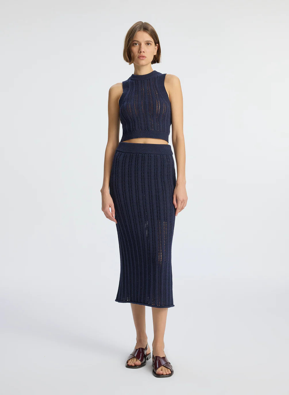 Aurora Crochet Midi Skirt Navy