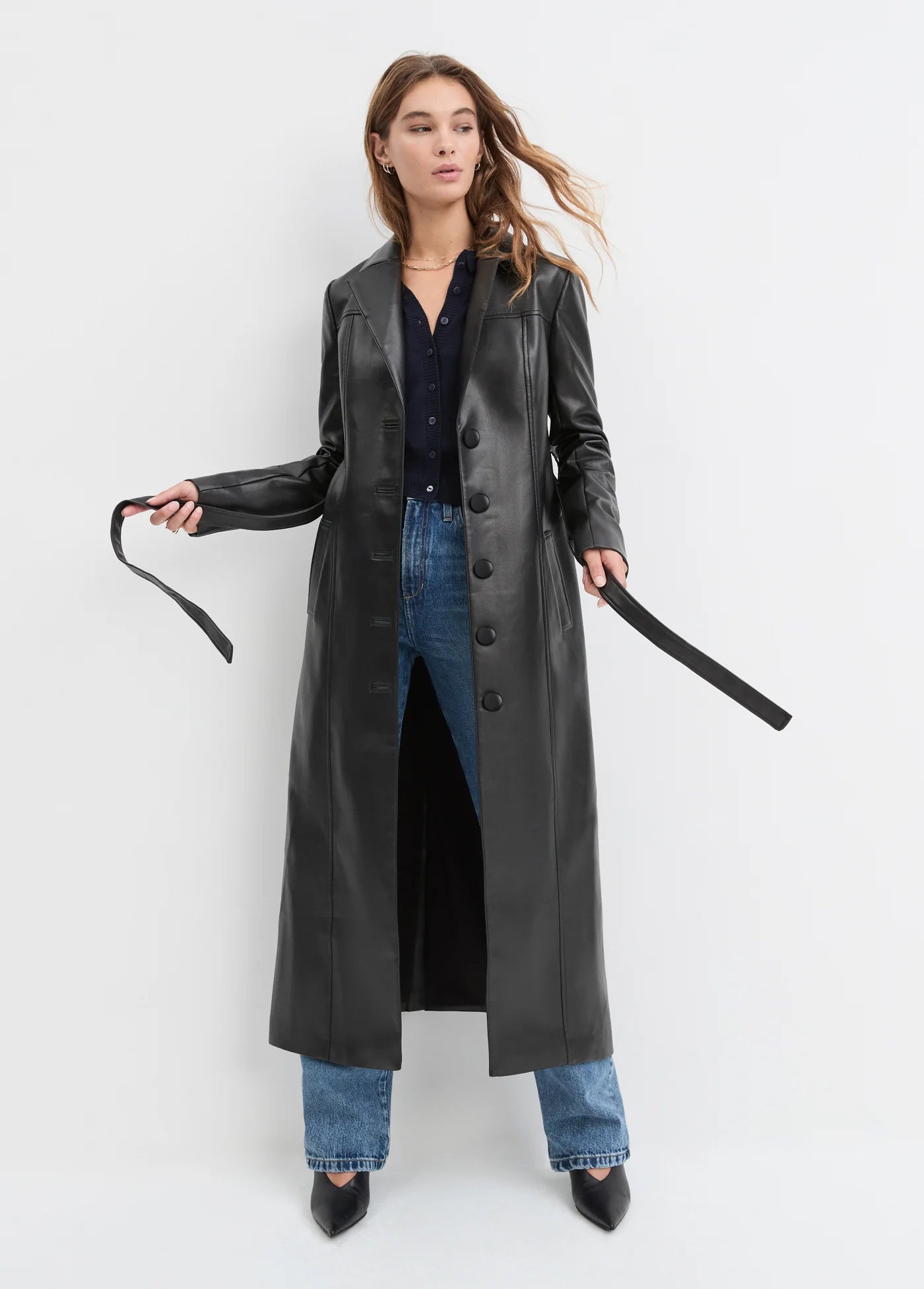 Vegan Leather Belted Coat
