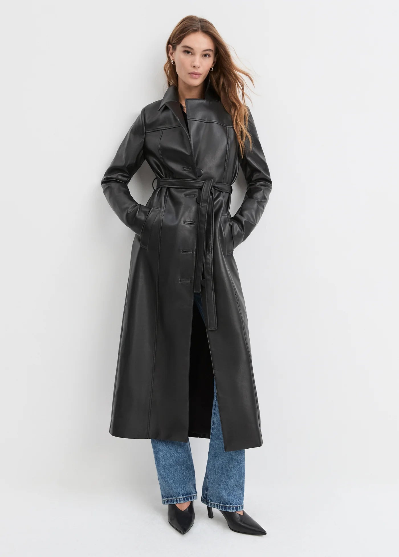 Vegan Leather Belted Coat