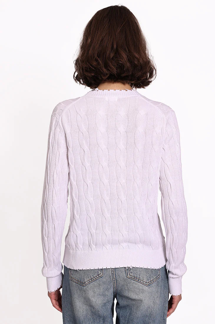 Cotton Frayed Cable Cardigan White