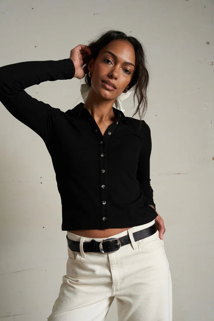 Amee Luxe Rib Button Up Polo