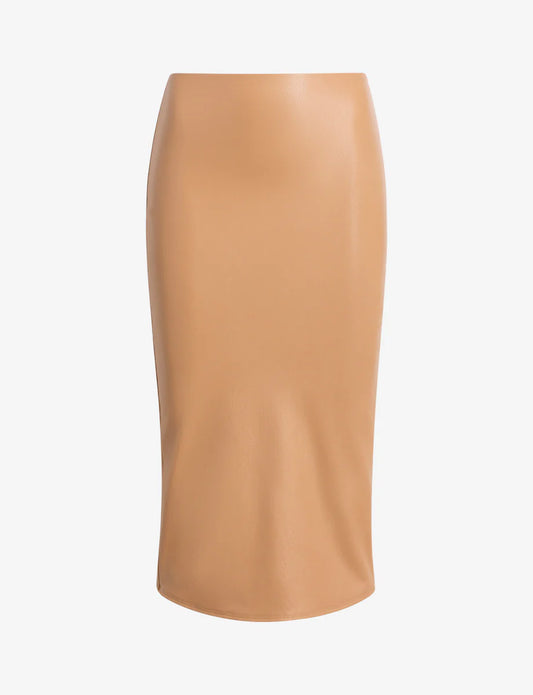 Faux Leather Midi Skirt Camel