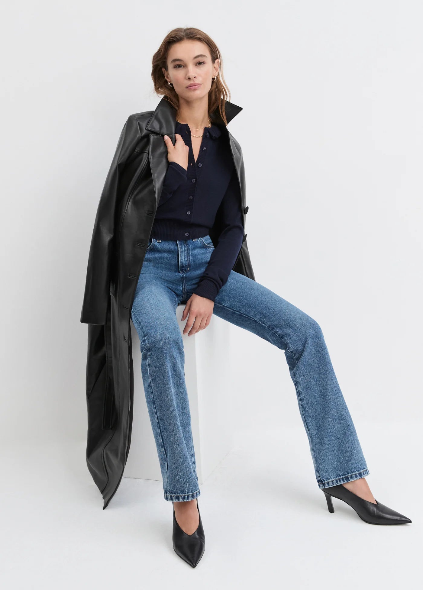 Vegan Leather Belted Coat