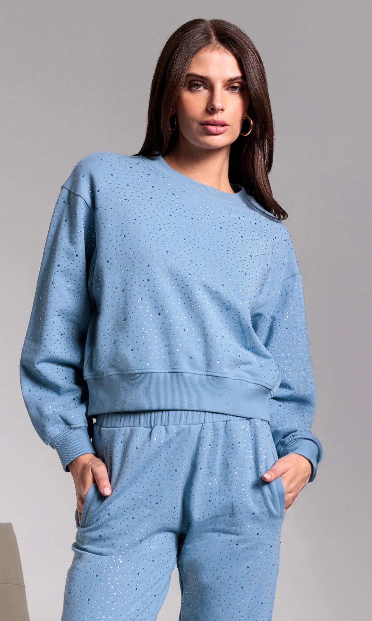 Colby Compact Crystal Sweatshirt Denim Blue