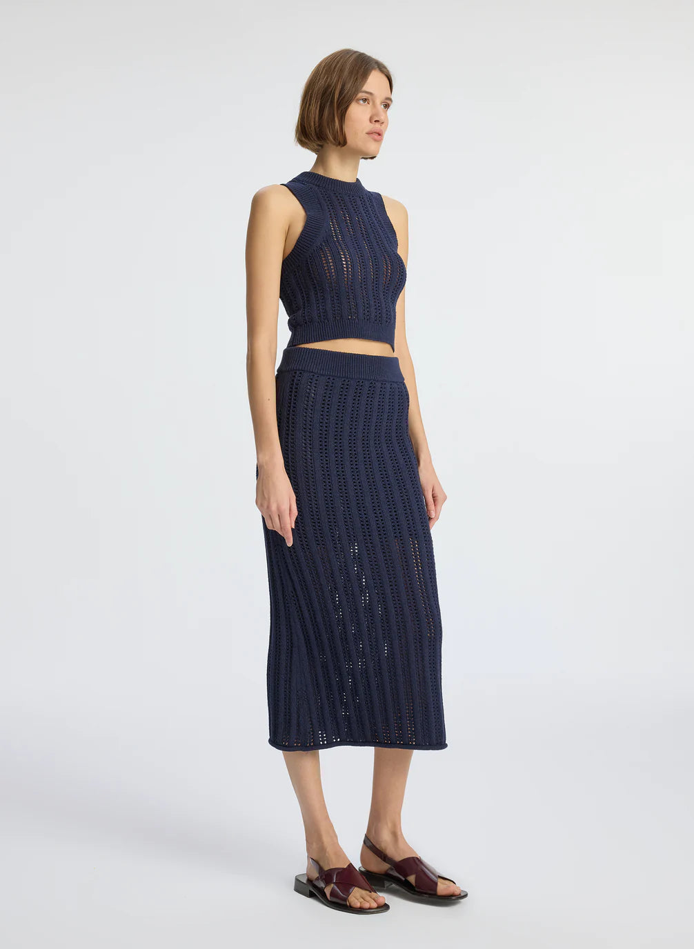 Aurora Crochet Midi Skirt Navy