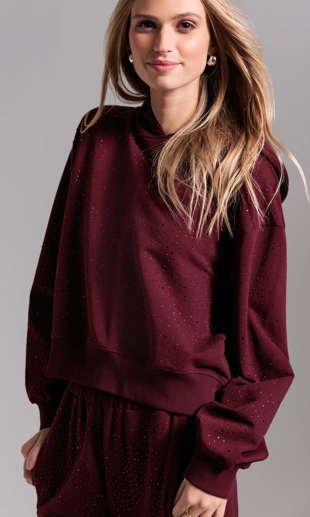 Renae Compact Crystal Hoodie Malbec