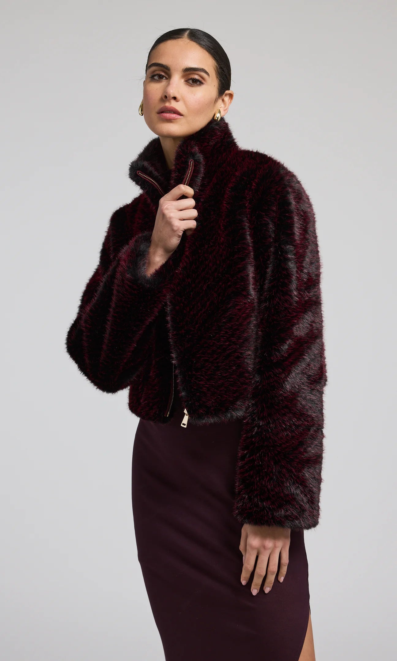 Roxi Faux Fur Bomber Wine