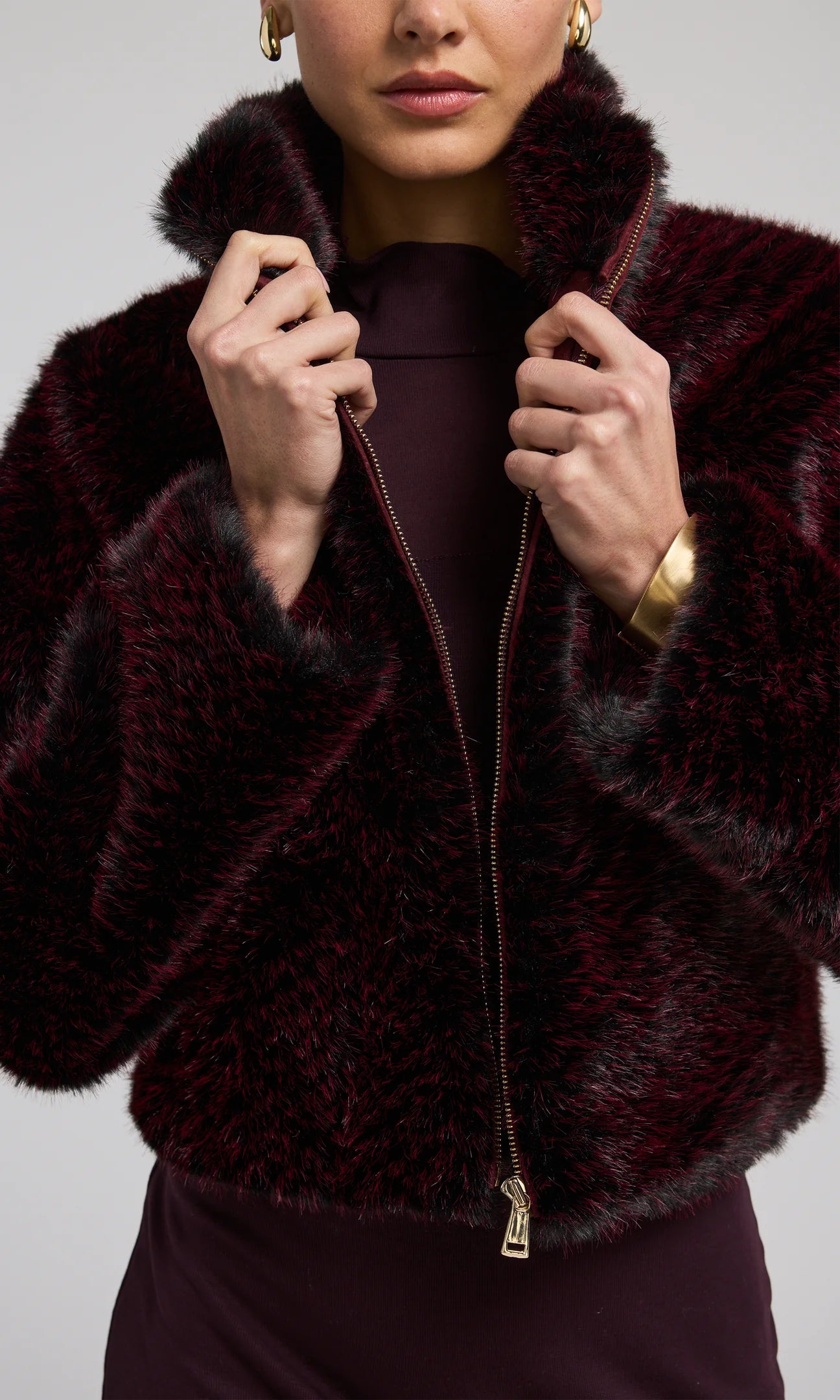 Roxi Faux Fur Bomber Wine