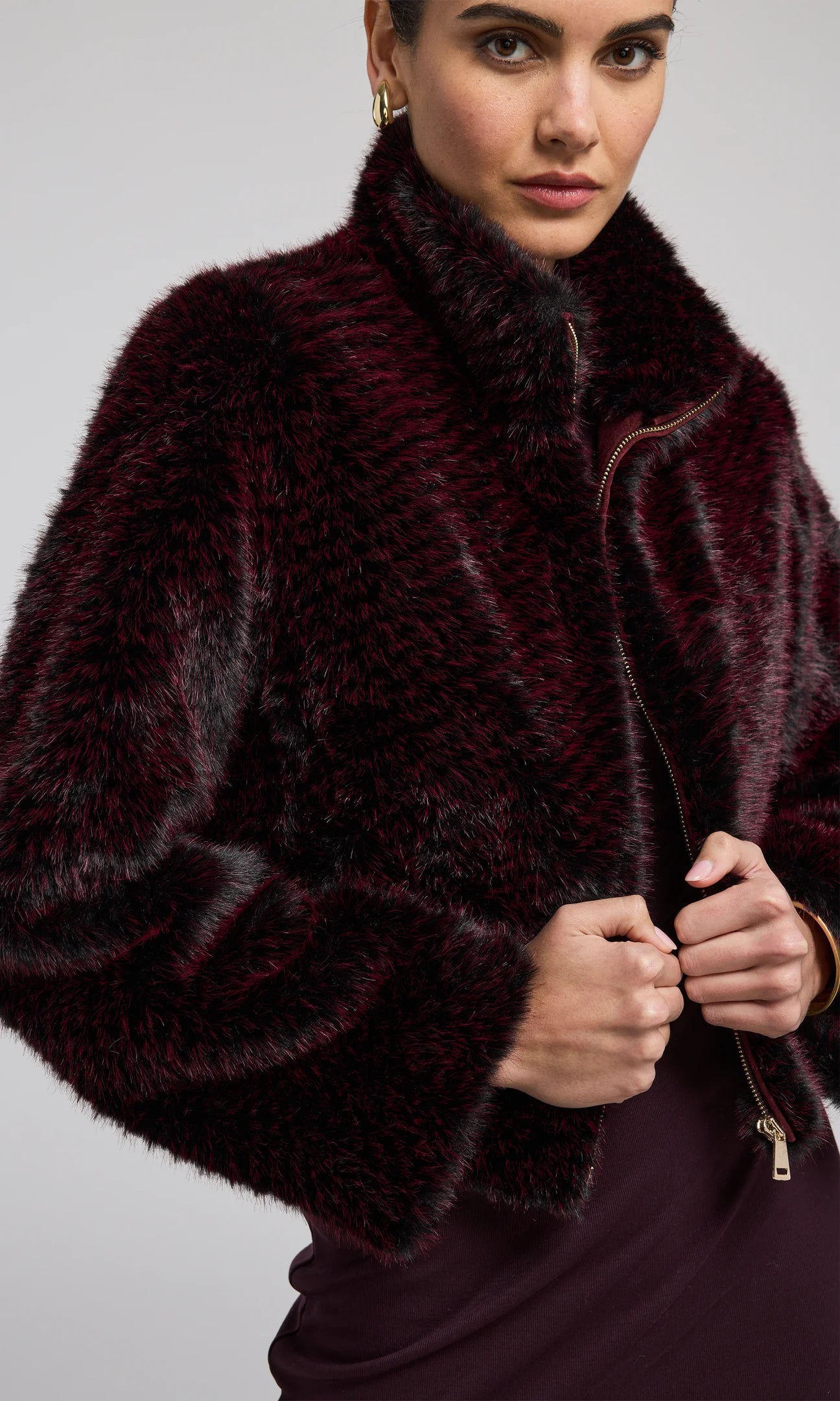 Roxi Faux Fur Bomber Wine