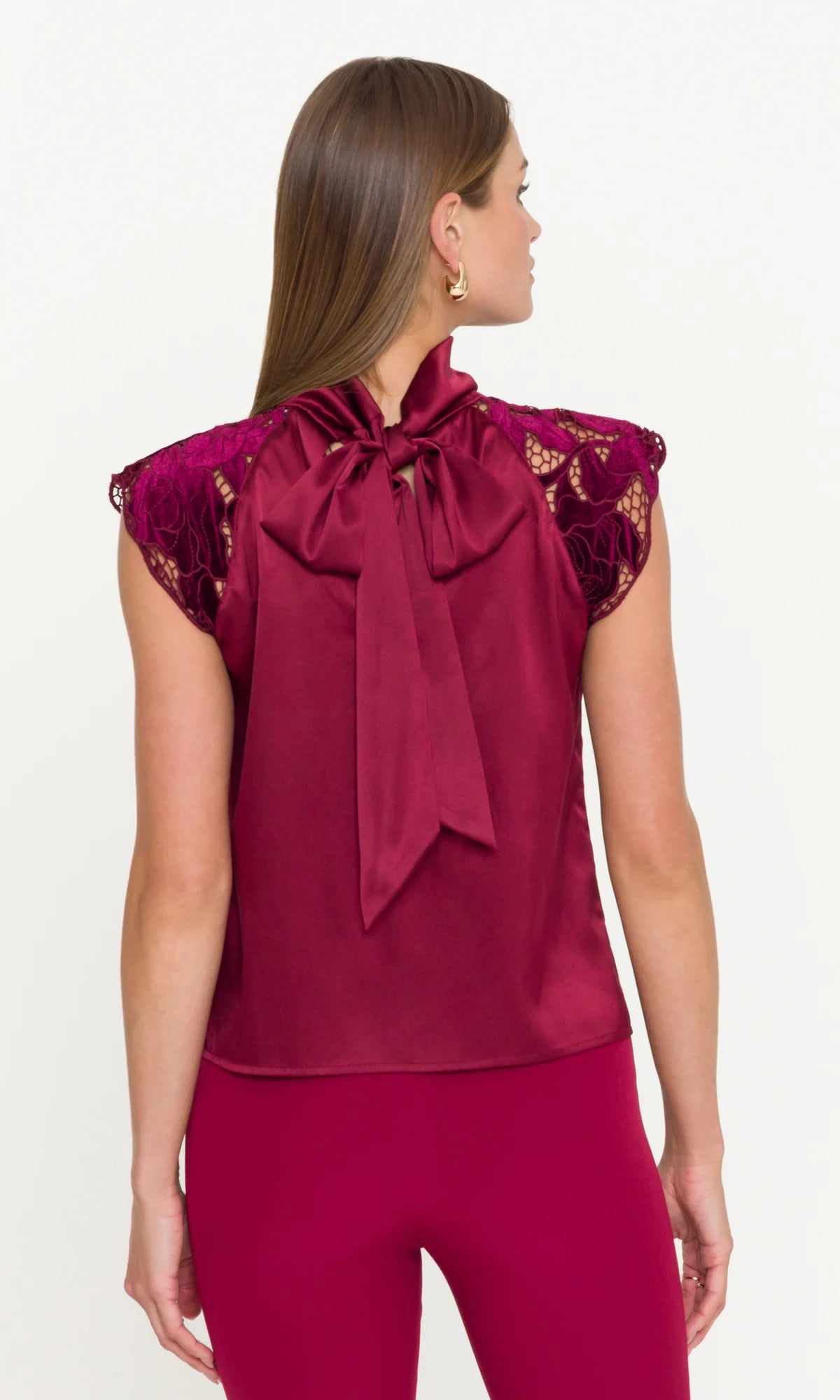 Rachel Velvet Lace Halter Blouse Crimson