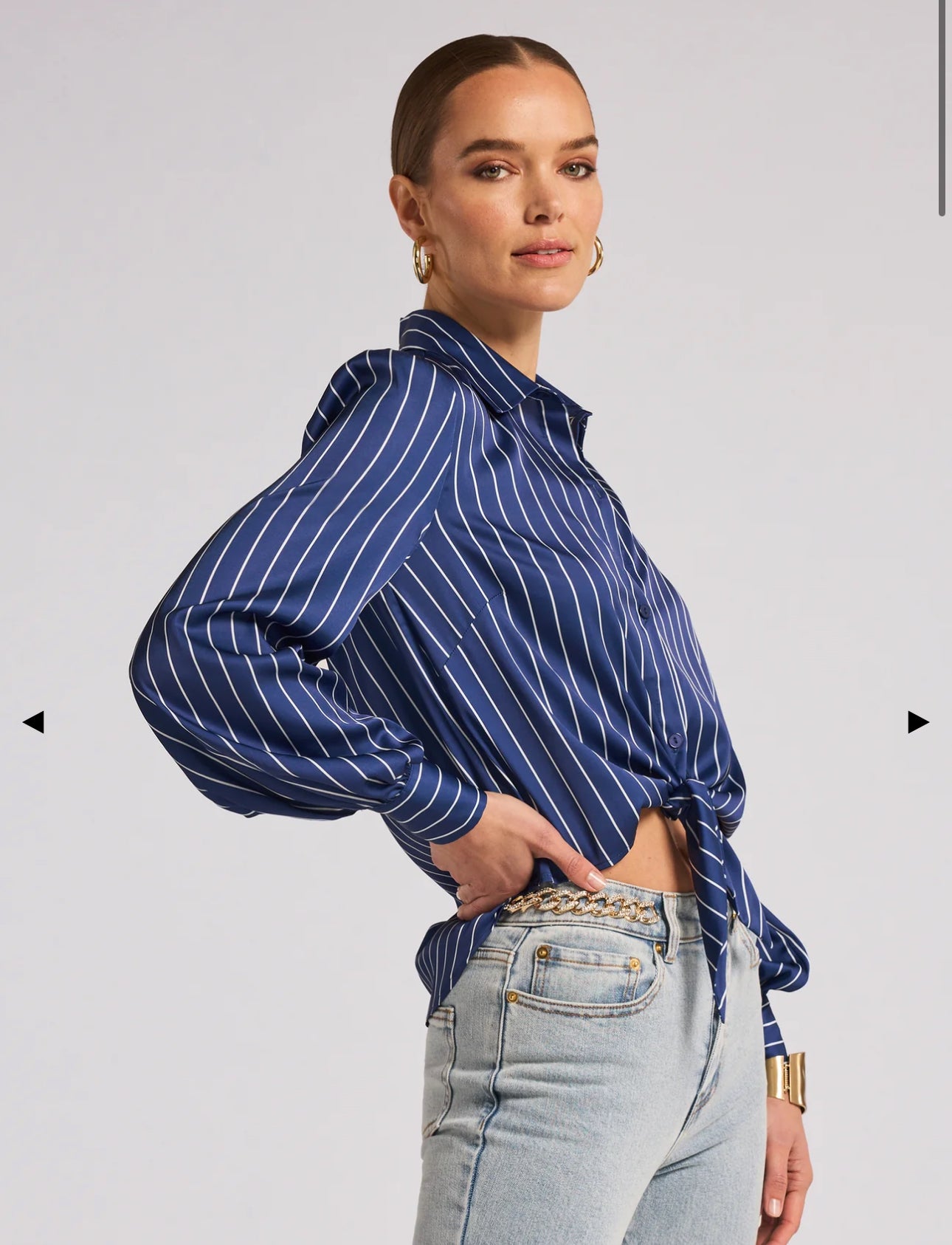Emory Pinstripe Tie Front Blouse